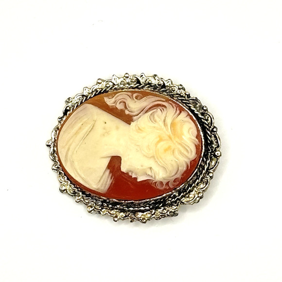 Vintage Lady Cameo Carved Shell In Gold Tone Setting Filagree Brooch Pin - Picture 4 of 5